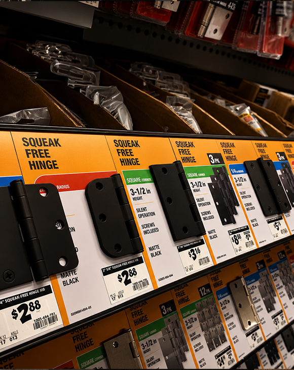 The Home Depot Hinge Bay with Squeak Free Hinge graphics, precision-drilled mounting holes and an innovative track clamping system